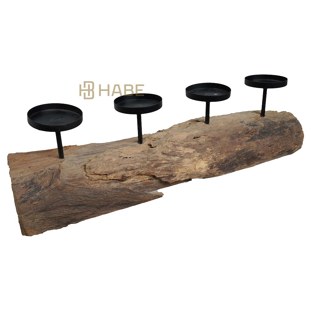 Teak Erosion Wood Piece with Candle Holder 70x20x16 cm Natural