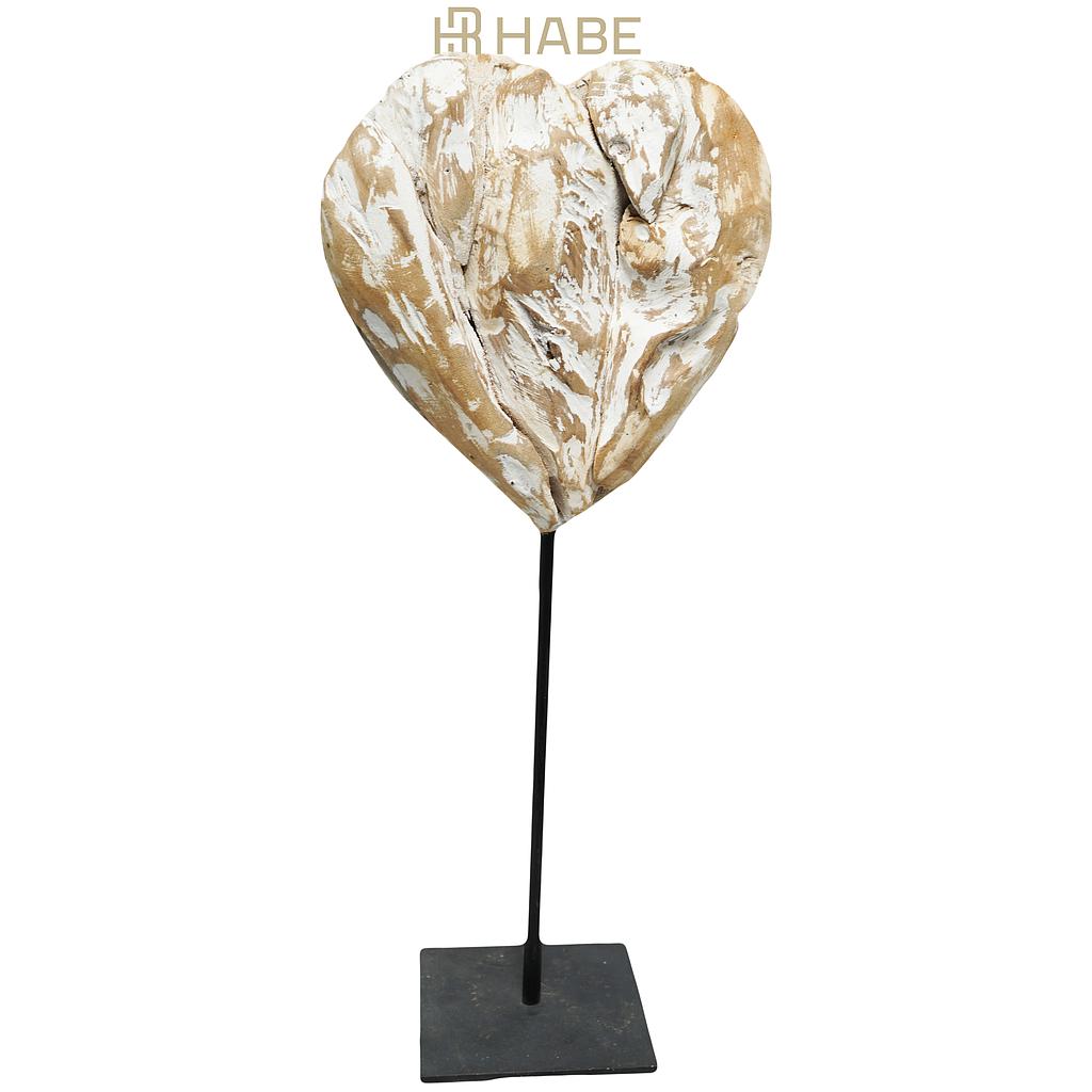 Heart on Stand Teak Erosion White Wash