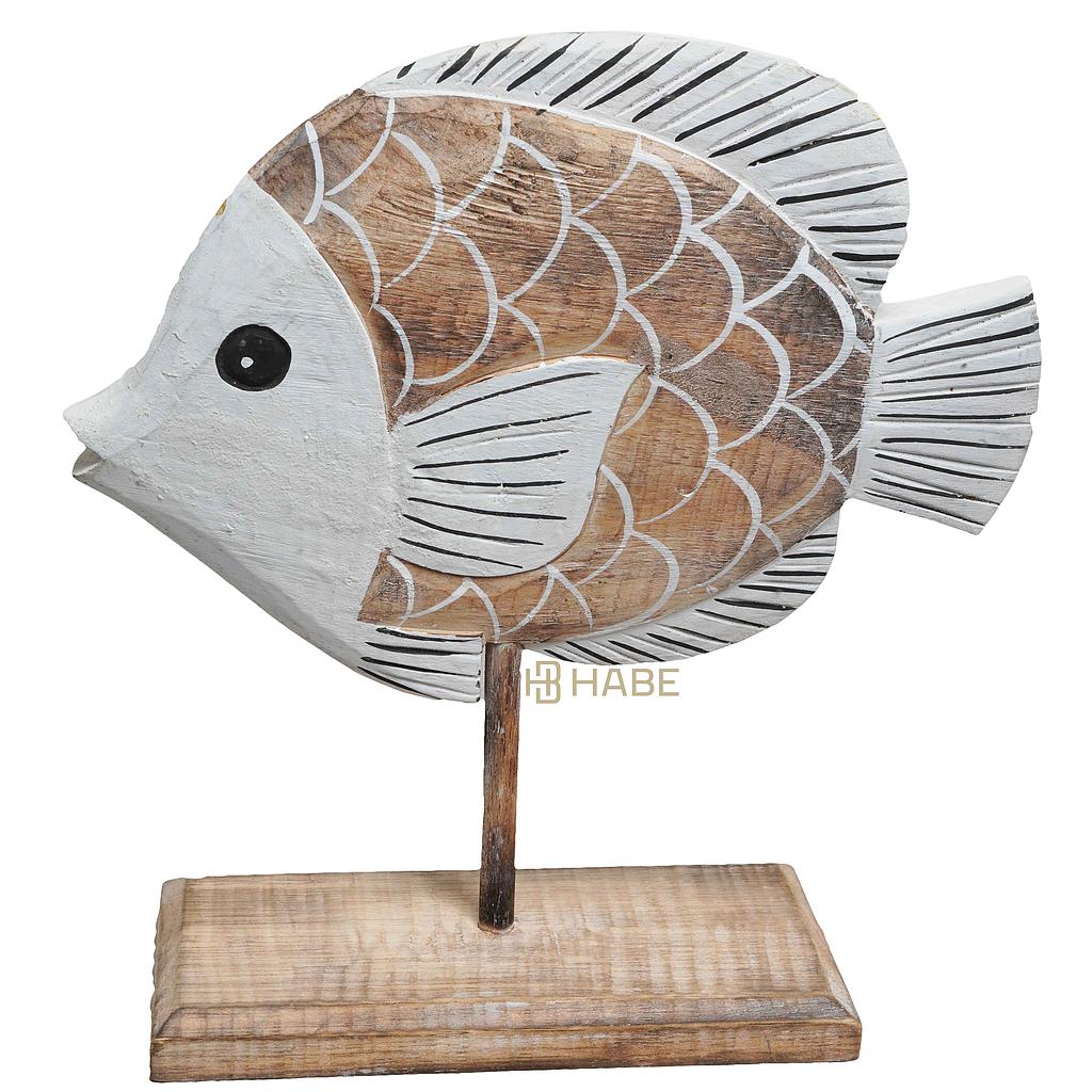 Fish on Stand Wood 23x9x26cm White